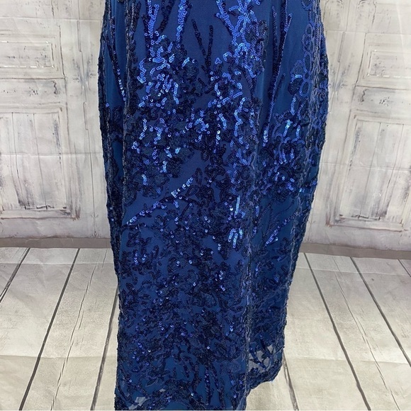 R & M Richards Size 14 Blue Sequined Dress Flutter Sleeve V Neck Cocktail Sheath - Picture 5 of 12